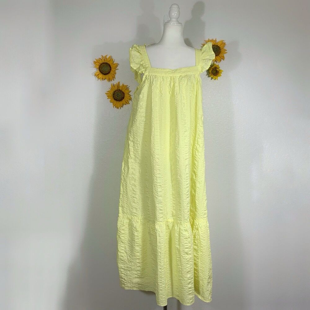 Easel NWT Yellow Textured Cottage Core Ruffle Sleeve Maxi Sun Dress Size Large